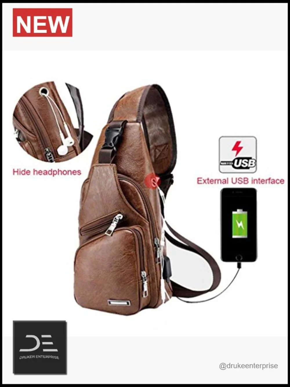 Leather Sling Bag Crossbody Backpack Travel Outdoor Camping Daypack